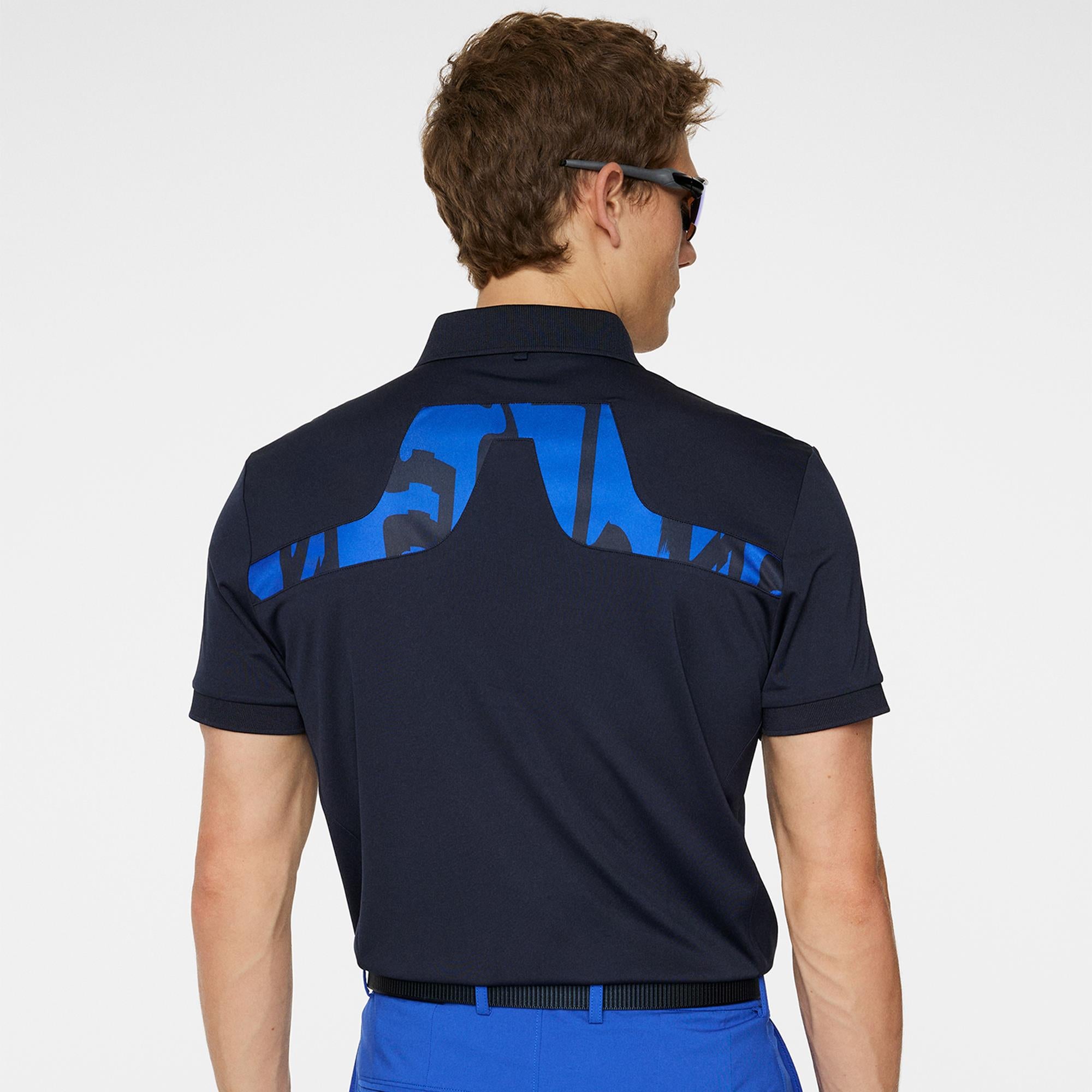 J Lindeberg KV Print Mens Golf Polo Shirt Glitch Bridge Blue